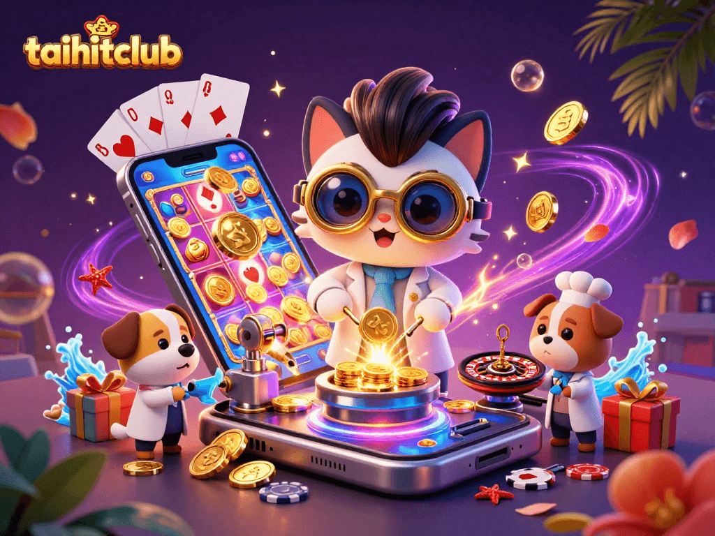 Engage with exciting slots at taihitclub in this vibrant 3D casino scene featuring dynamic gaming elements.