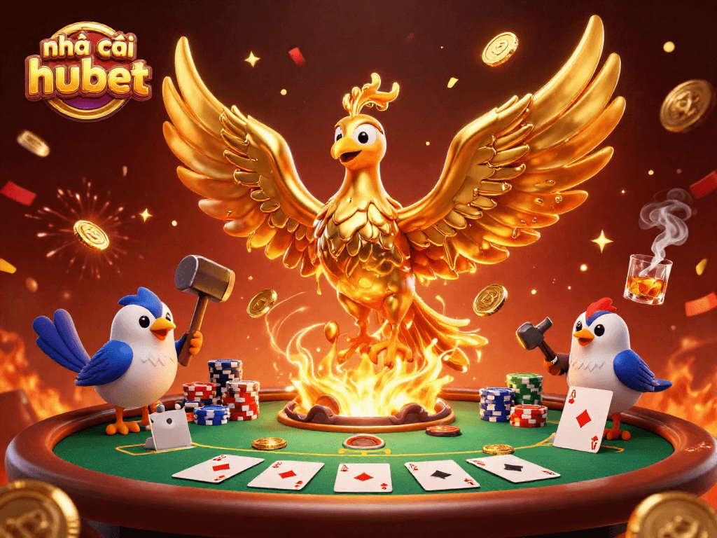 Experience the thrill of betting at nhà cái hubet with vibrant casino elements and golden winnings.
