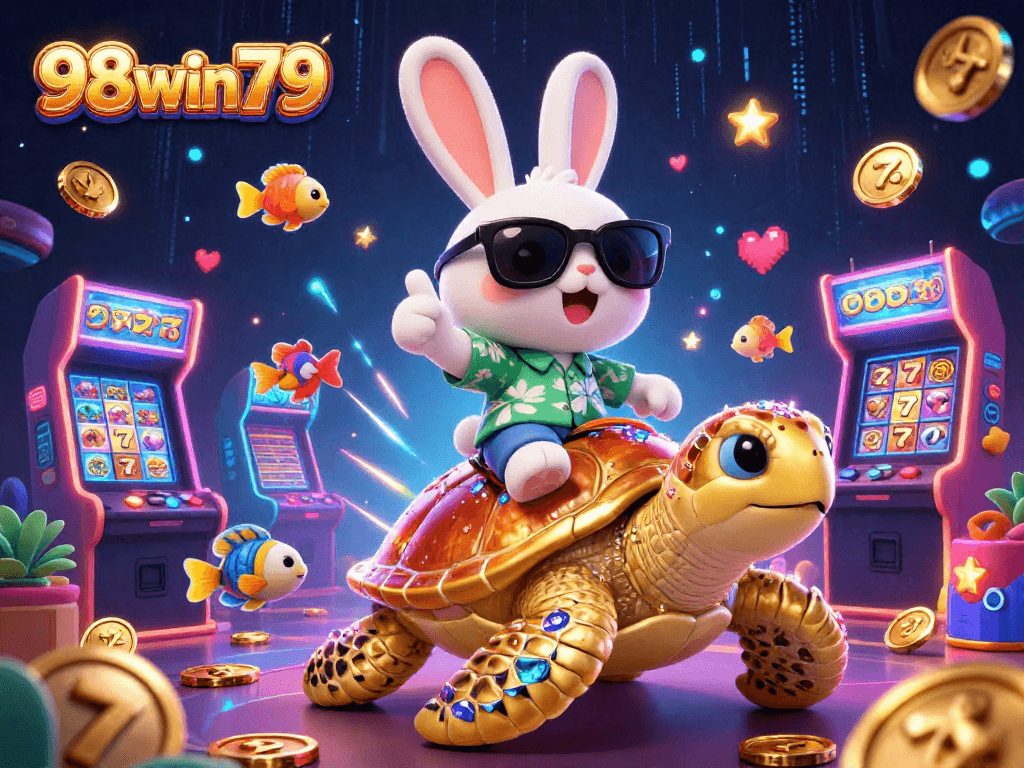 Engage in thrilling gaming adventures with 98win79, where the lucky rabbit and golden turtle celebrate wins.