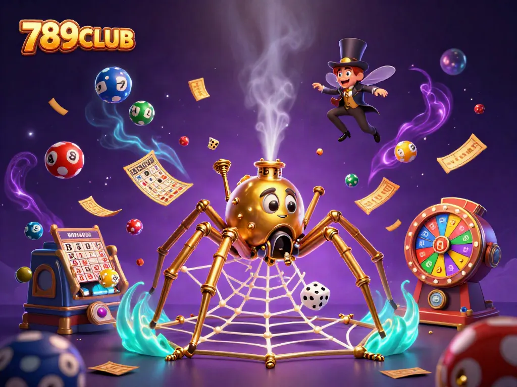 Experience thrilling moments with 789CLUB as a steampunk spider and amused fly create a winning atmosphere in the casino.