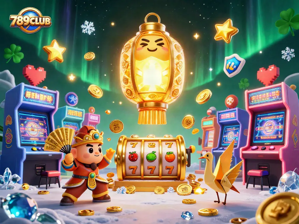 Experience thrilling wins with 789CLUB's vibrant casino scene featuring golden lucky symbols and exciting slot games.