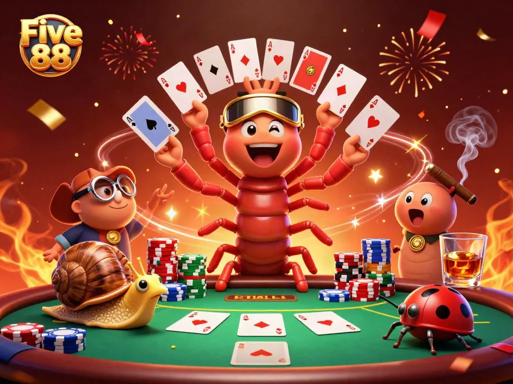 Engage in thrilling play at Five 88 with unique casino elements and cartoon characters.