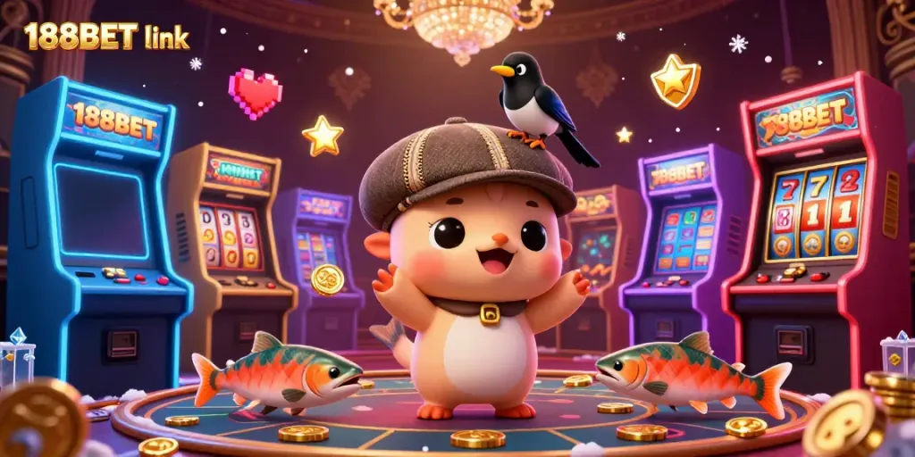 Engage with exciting gambling at 188BET link featuring charming characters and vibrant casino elements.