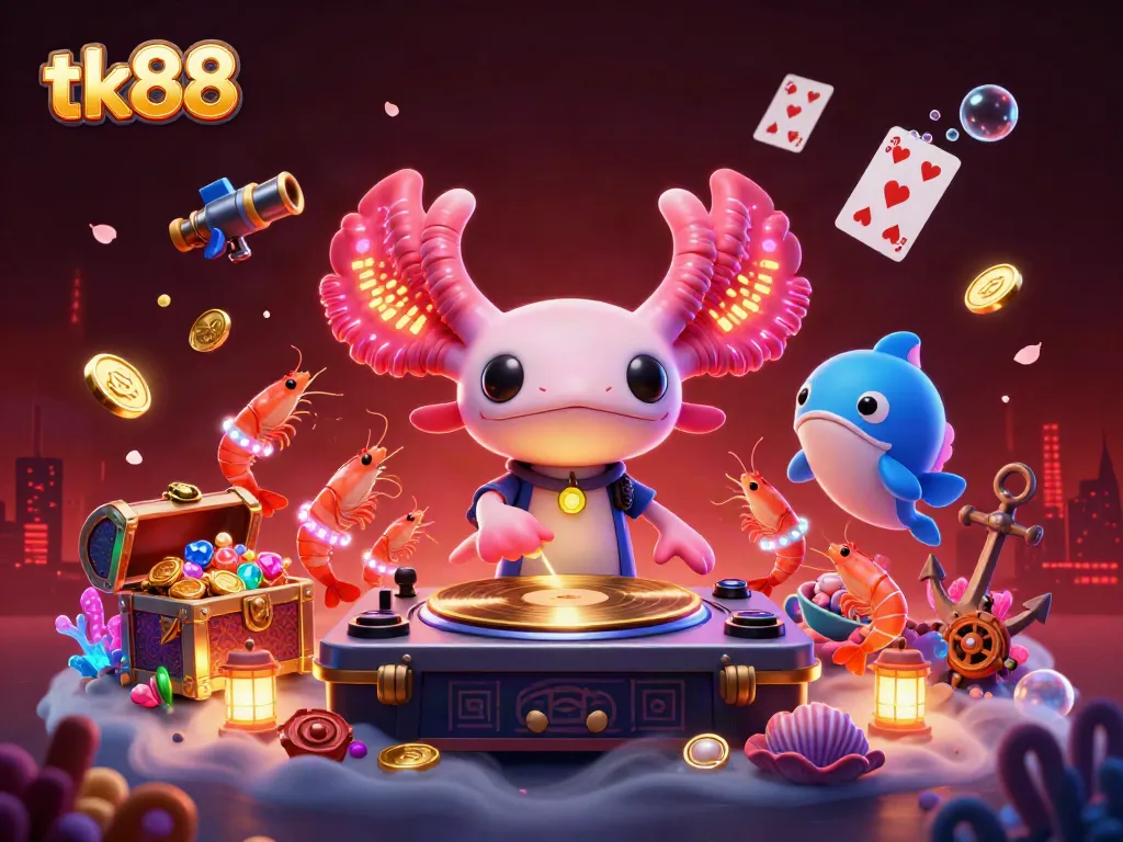 Launch an exciting adventure with tk88's vibrant underwater casino scene filled with neon creatures.