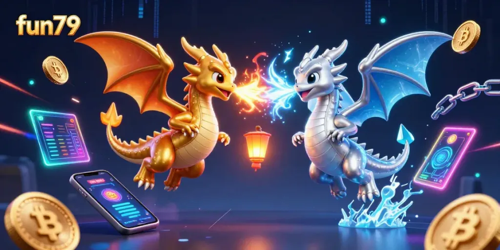 Engage in crypto gaming excitement at fun79 with vibrant dragons and dynamic symbols.