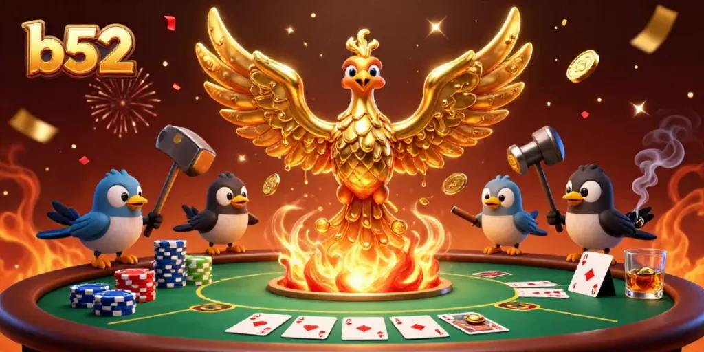 Experience thrilling gameplay with b52, showcasing a molten golden phoenix amid vibrant casino action.