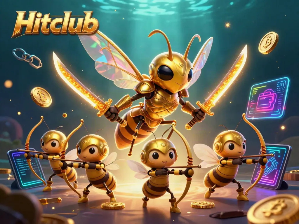 Engage with Hitclub’s dynamic 3D casino scene featuring vibrant cryptocurrency elements