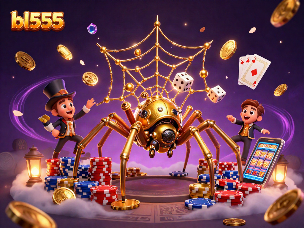 Experience the thrilling bl555 casino world with vibrant 3D illustration of games and luck.