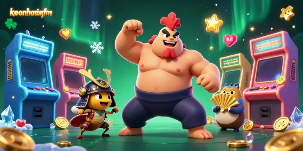 Wager on keonhacaiuytinn with an intense showdown in a vibrant, 3D cartoon casino scene featuring dynamic gaming elements.
