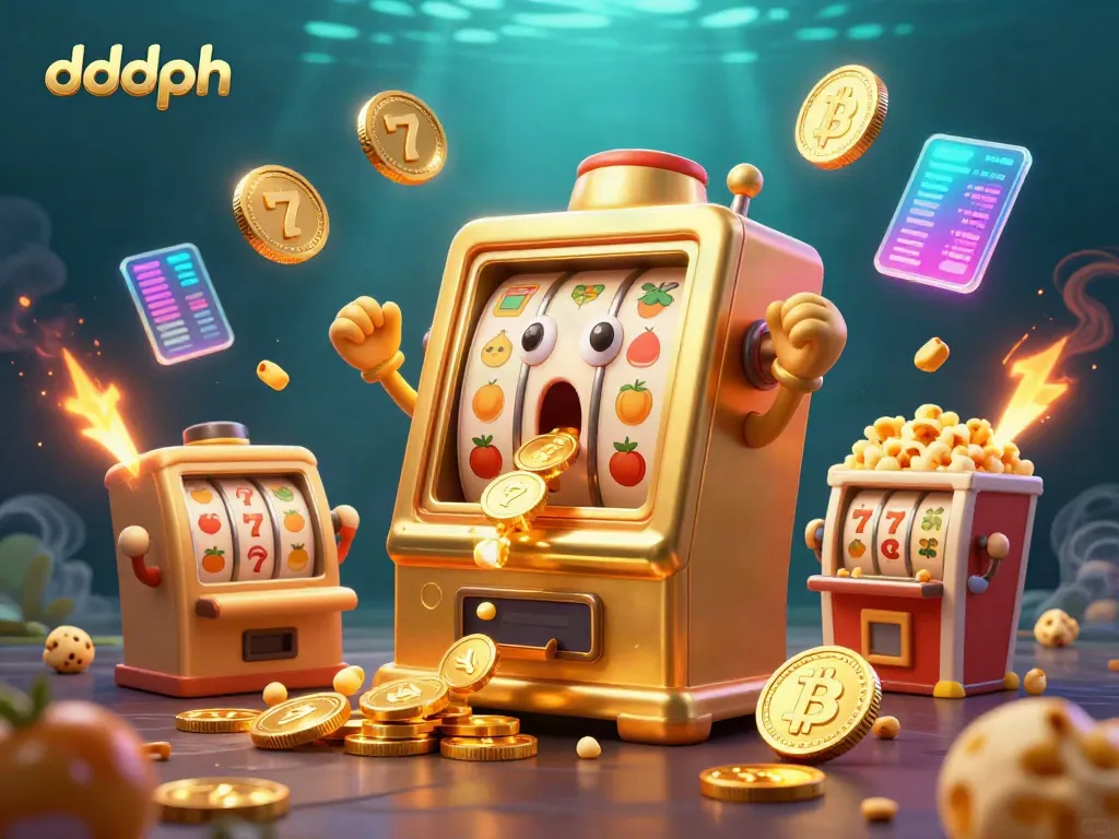 Experience winning moments with dddph's animated slot machine hitting jackpots and cheering companions.