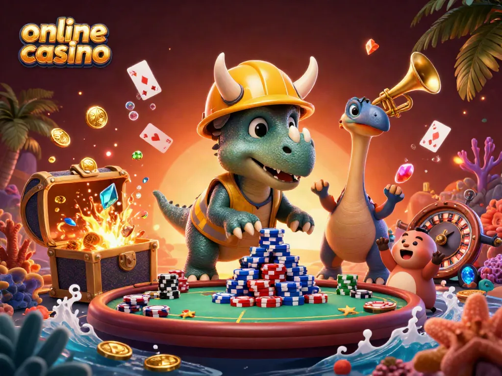 Experience thrilling action and fun at this vibrant online casino illustration with characters and gameplay elements.
