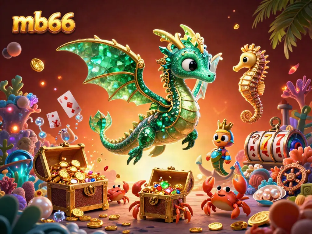 Win big at mb66 with vibrant games and 3D magic featuring a sea dragon and treasure chests.