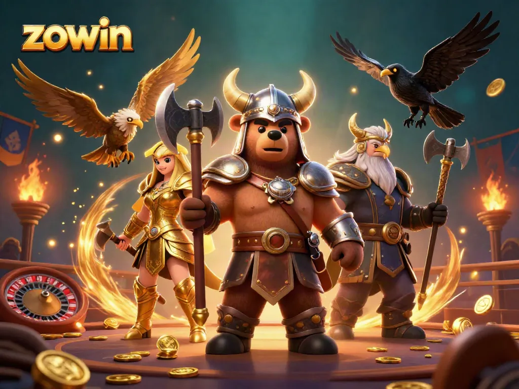 Experience thrilling games at ZOWIN, featuring vibrant characters and dynamic casino elements.