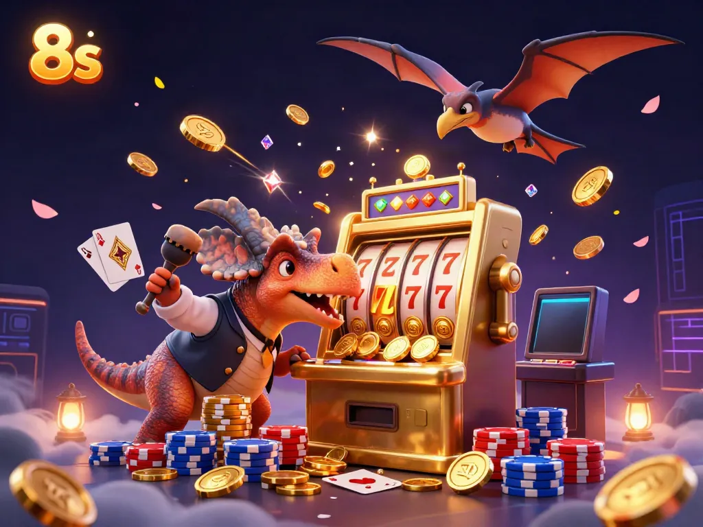 Experience the excitement of 8s: a pachycephalosaurus winning jackpot coins in a dynamic casino setting.