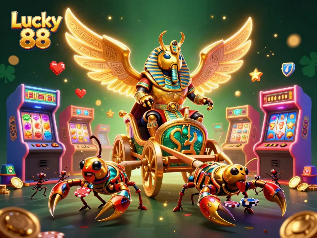 Engage with Lucky 88's thrilling casino experience featuring vibrant characters and game elements.