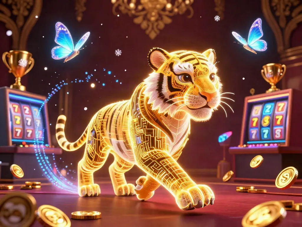 Experience thrilling gameplay with 9995jl's dynamic digital casino featuring a glowing tiger and holographic symbols.