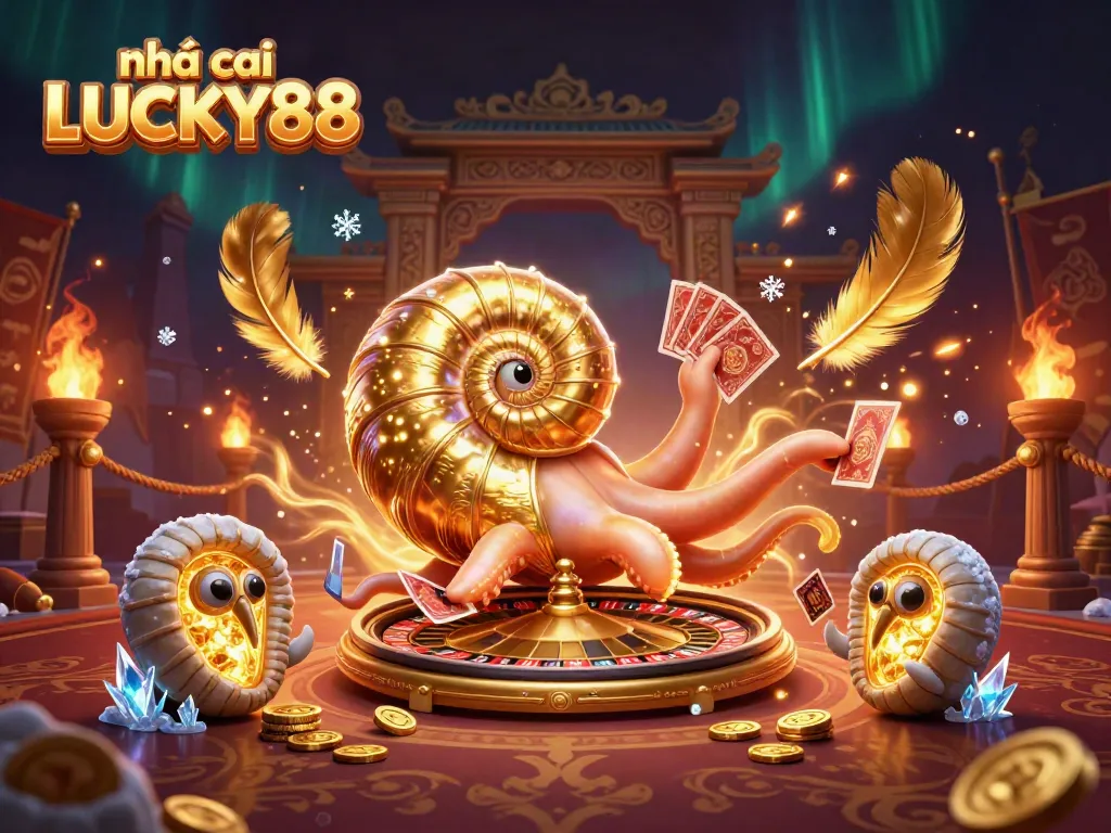 Engage with games at nhà cái LUCKY88, featuring an ancient nautilus roulette and golden card hands.
