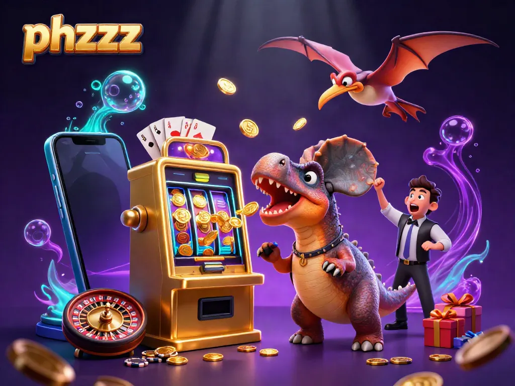 phzzz casino illustration with prehistoric characters and jackpot excitement in a vibrant scene