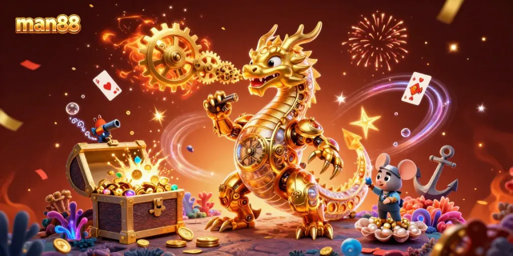 Engage with the thrilling world of man88 as a golden dragon unveils exciting casino treasures.