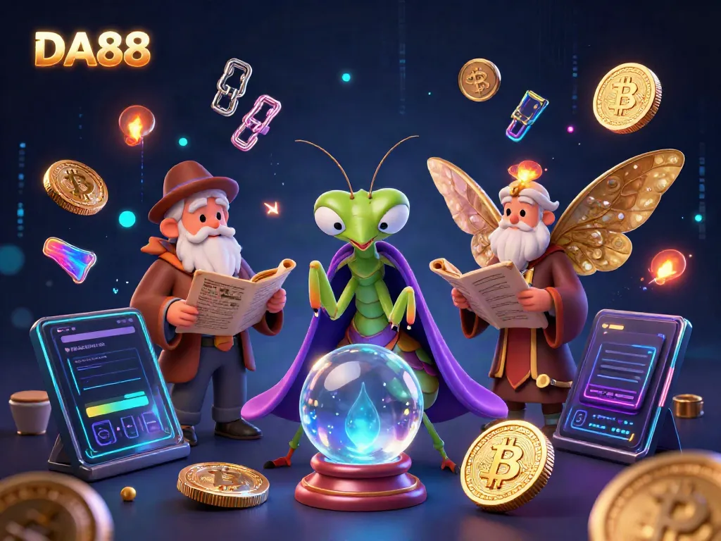 Engage in thrilling gameplay at DA88 with a captivating 3D scene of fortune tellers and crypto elements.