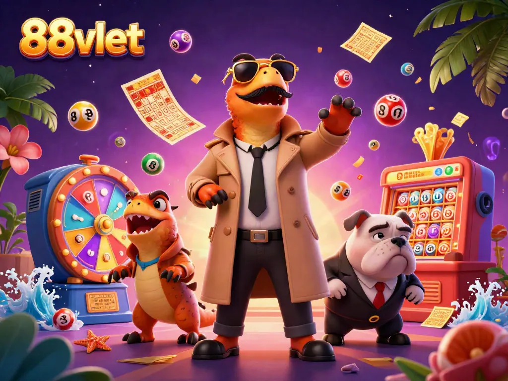 Experience thrilling gaming action at 88vbet with colorful lottery balls and fun casino elements.