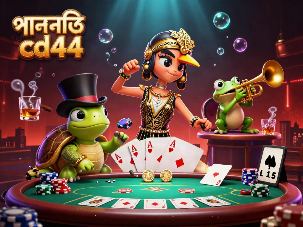 Experience the thrilling action of পদোন্নতি cd44 with a vibrant casino scene featuring colorful poker elements.