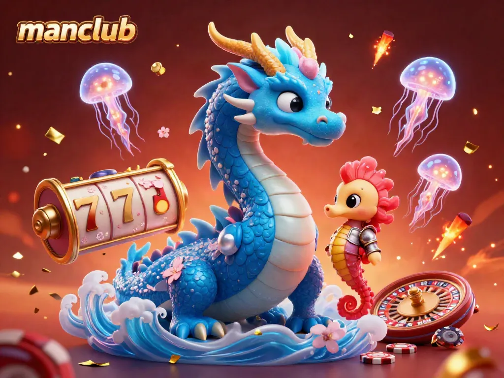 Experience thrilling gameplay with the manclub as a vibrant dragon and seahorse knight bring luck to your casino adventure.