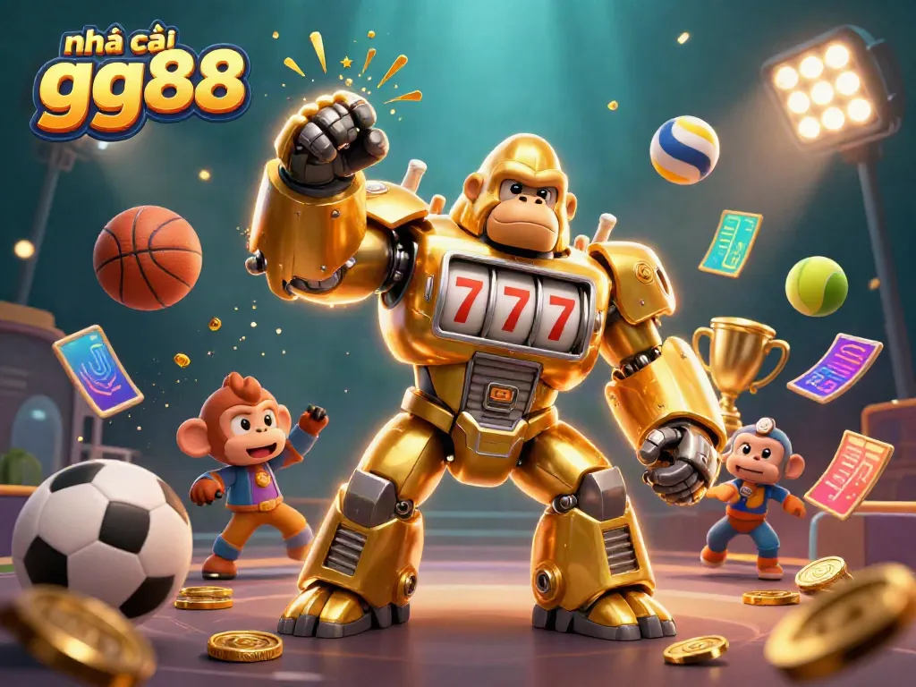 Experience gaming excitement at nhà cái gg88 with a dynamic, colorful 3D casino illustration showcasing vibrant action.